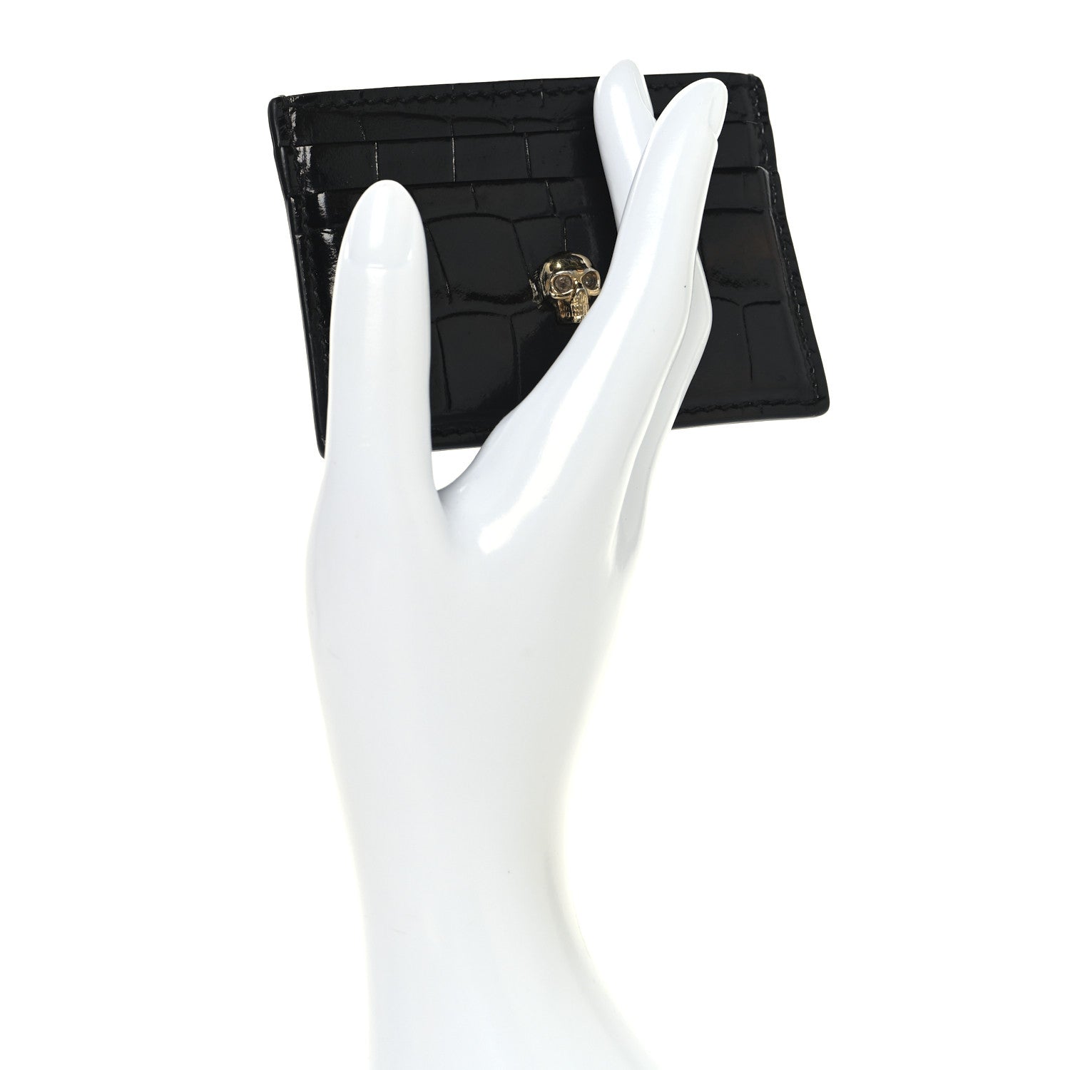 Alexander McQueen Patent Crocodile Embossed Skull Card Holder Black 2 of 6