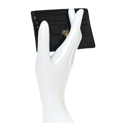 Alexander McQueen Patent Crocodile Embossed Skull Card Holder Black 2 of 6