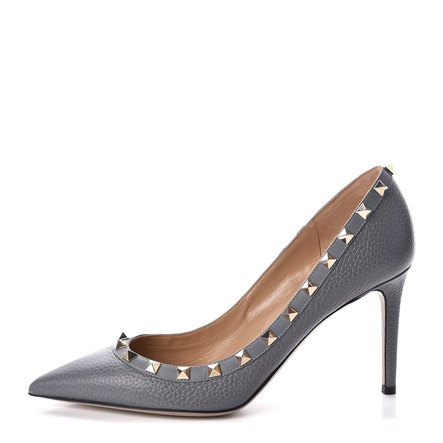 Pebbled Calfskin Rockstud 85mm Pumps 39 Light Stone