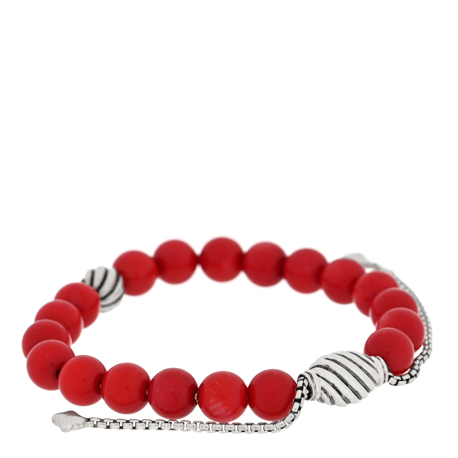 David Yurman Sterling Silver Coral 8mm Spiritual Beads Adjustable Bracelet 2 of 3