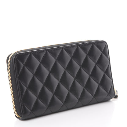 Chanel Lambskin Quilted Large Gusset Zip Around Wallet Black 2 of 7