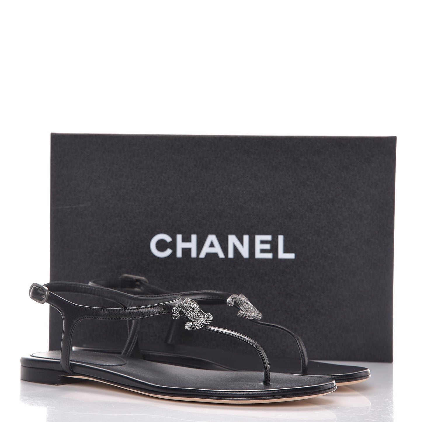 Lambskin Crystal CC Thong Sandals 37 Black