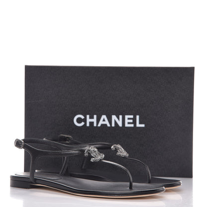 Chanel Lambskin Crystal CC Thong Sandals 37 Black 8 of 8