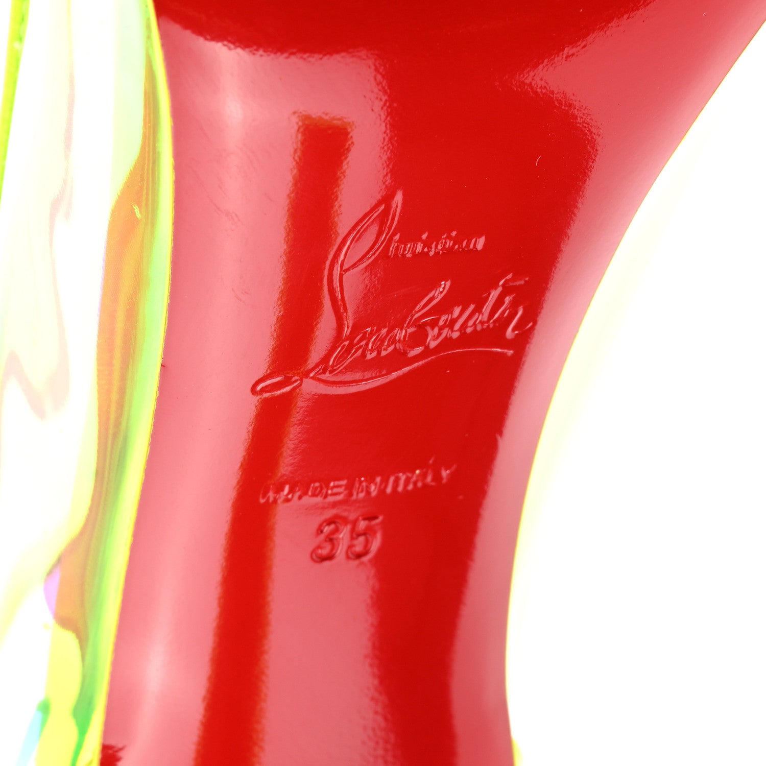 Christian Louboutin Disco PVC Hologram Debout Condorapik 100 Pumps 35 Fluo Yellow 6 of 9
