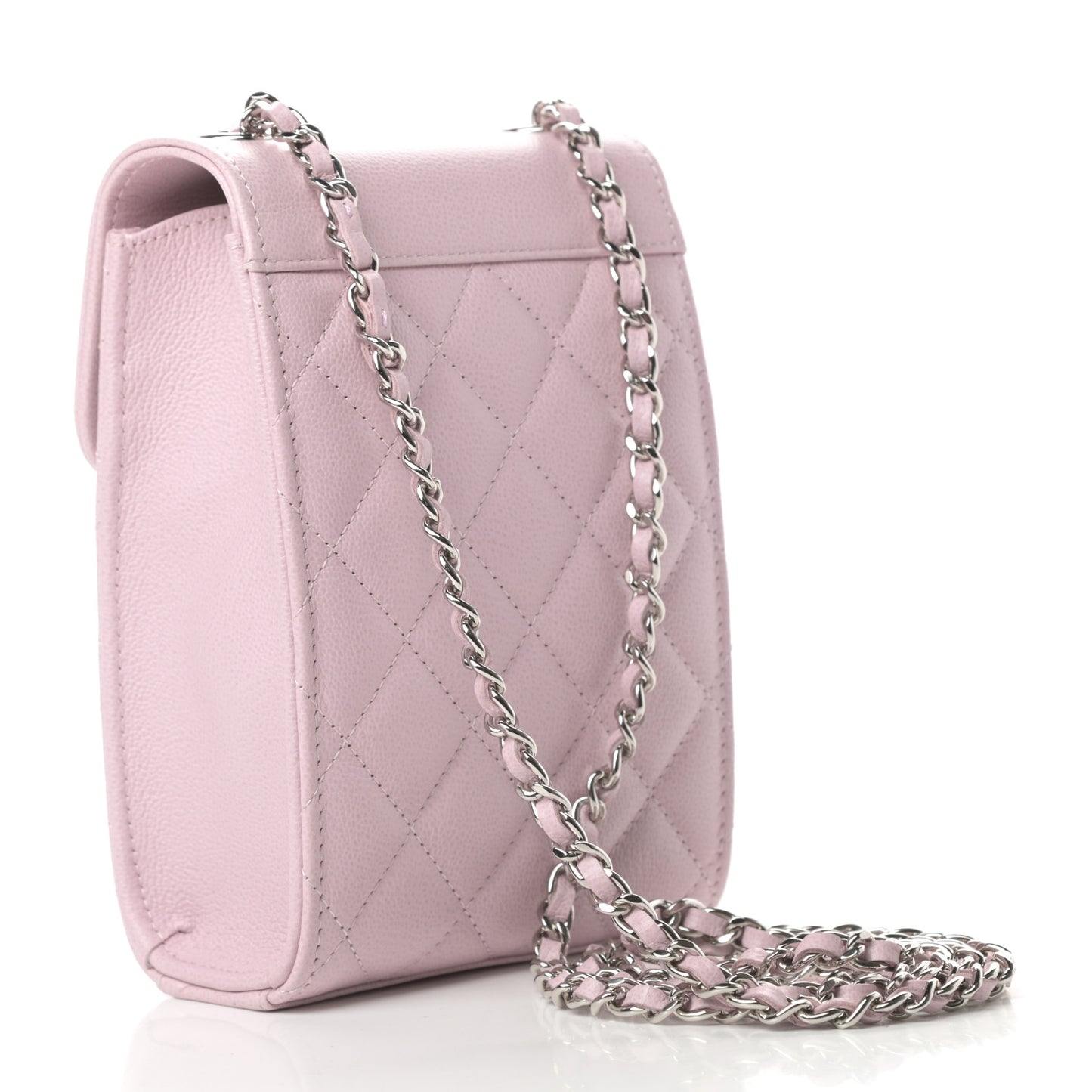 Grained Calfskin Quilted CC Box Clutch With Chain Rose