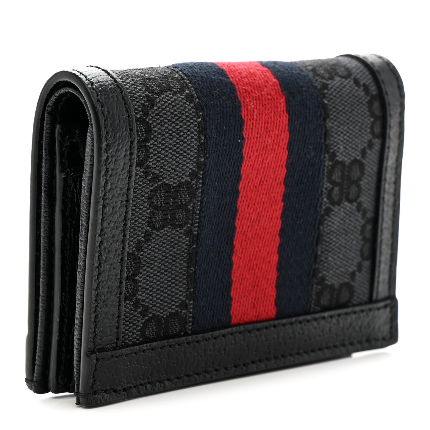 X BALENCIAGA BB Monogram Web Ophidia Card Case Wallet Black