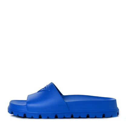 Prada EVA Rubber Triangle Logo Embossed Womens Lug Sole 20mm Slide Sandals 39 Azzurro 1 of 8
