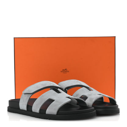 Hermes Suede Goatskin Womens Chypre Sandals 38 Bleu Mineral 10 of 10