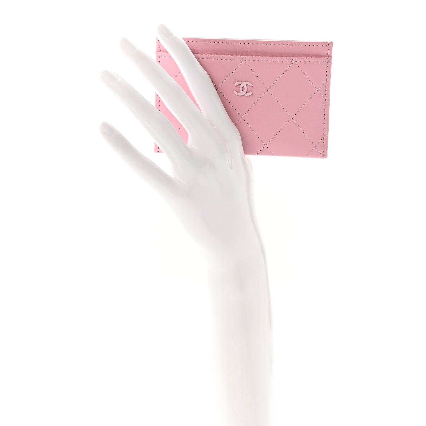 Calfskin Quilted Card Holder Light Pink