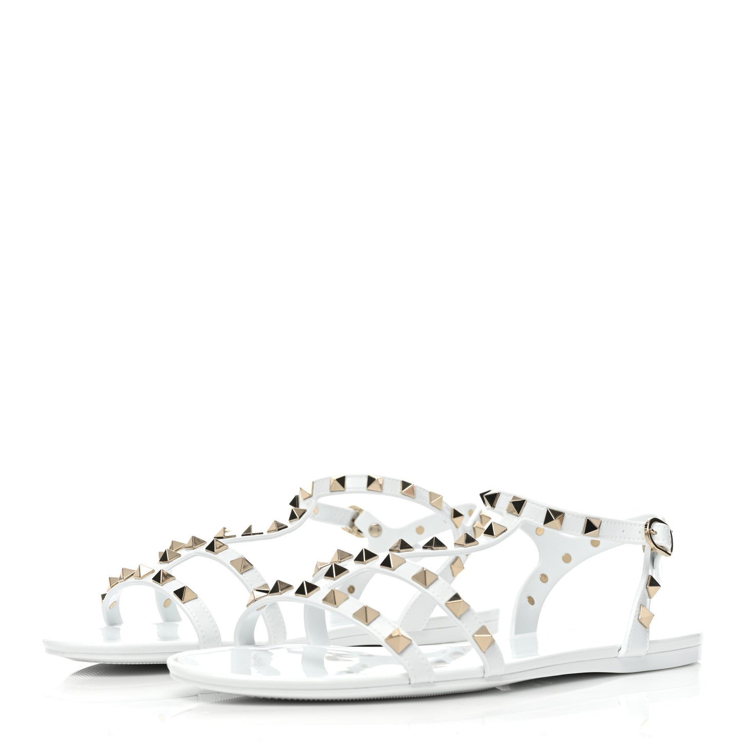 PVC Jelly Rockstud Caged Flat T-Strap Sandals 41 Optic White
