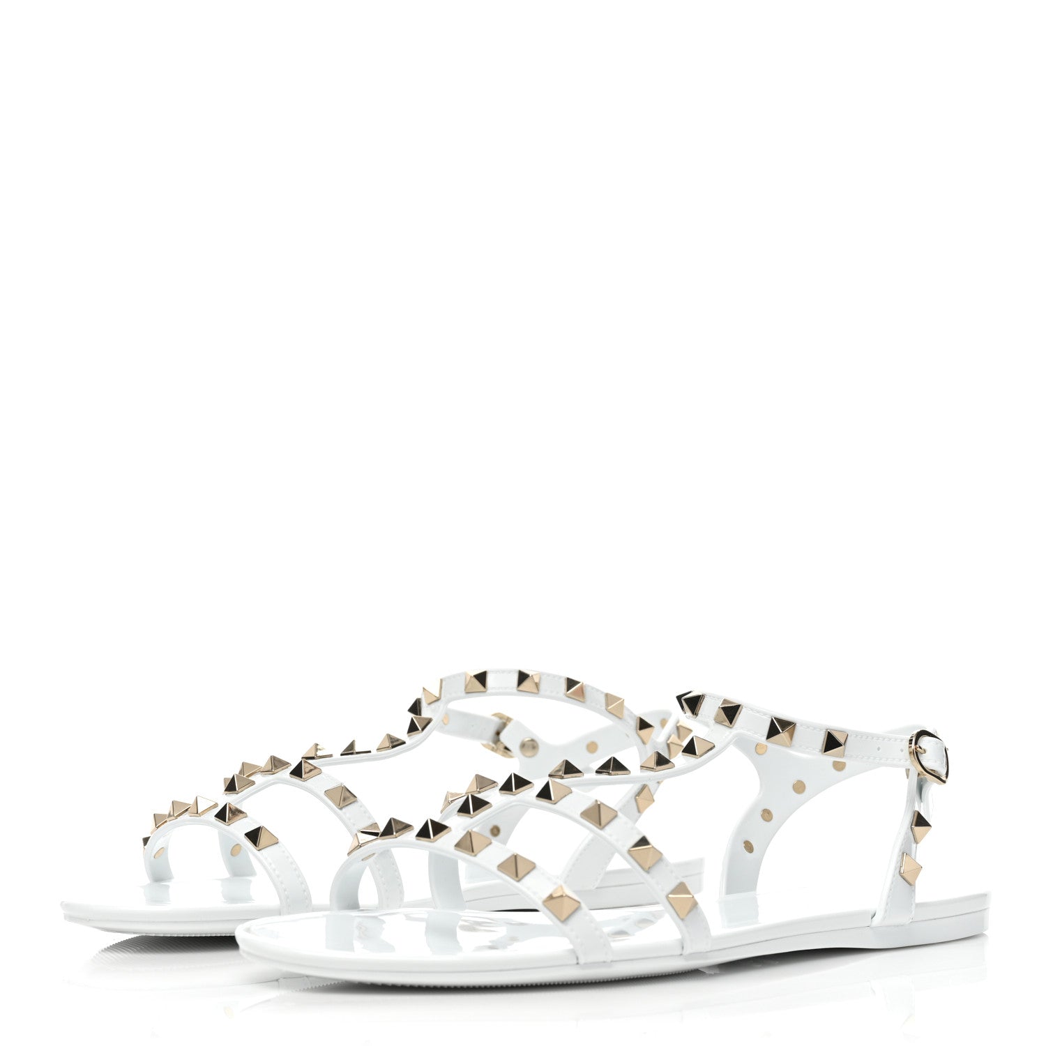Valentino Garavani PVC Jelly Rockstud Caged Flat T-Strap Sandals 41 Optic White 3 of 9