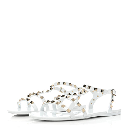 Valentino Garavani PVC Jelly Rockstud Caged Flat T-Strap Sandals 41 Optic White 3 of 9