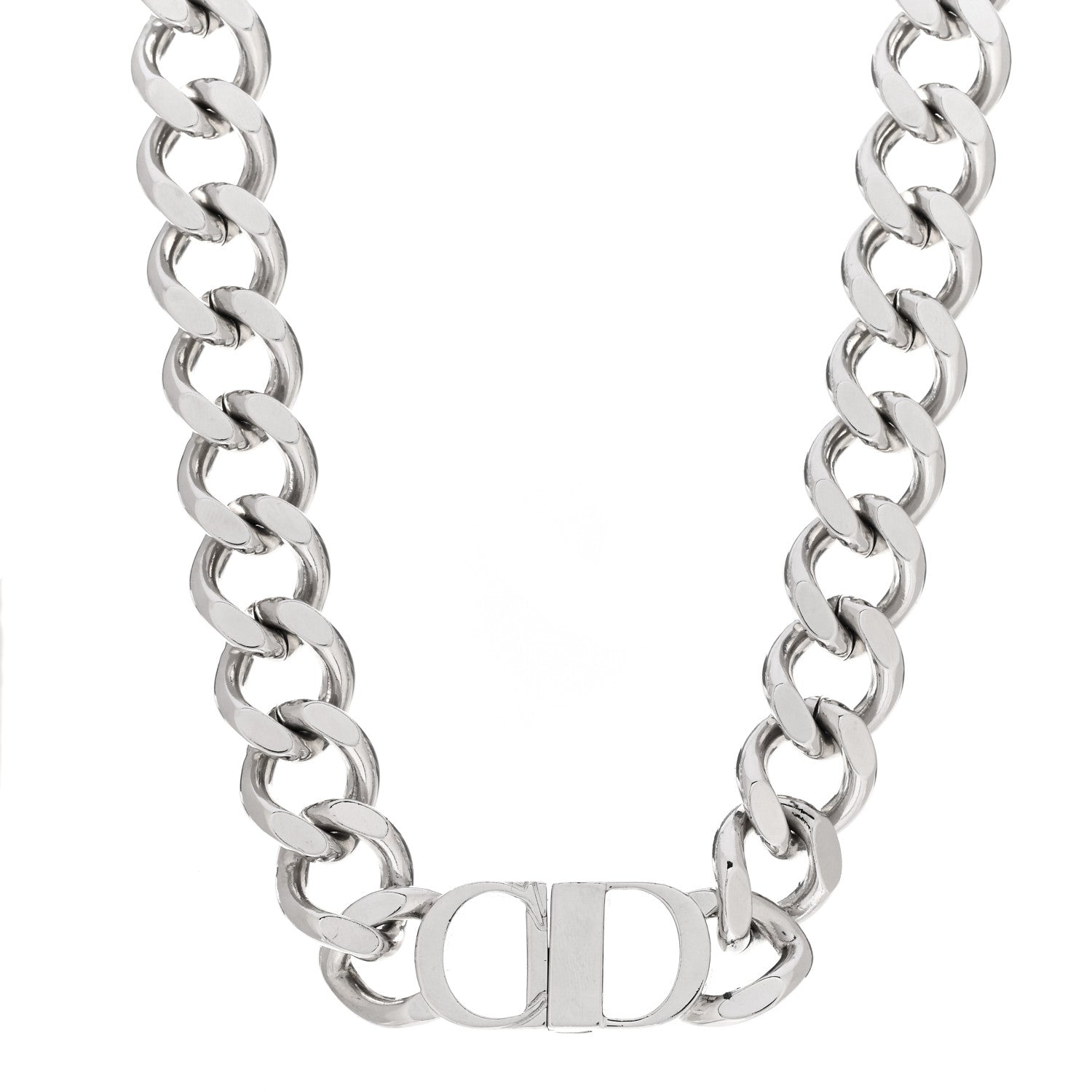 Christian Dior Brass CD Icon Chain Link Necklace Silver 1 of 4