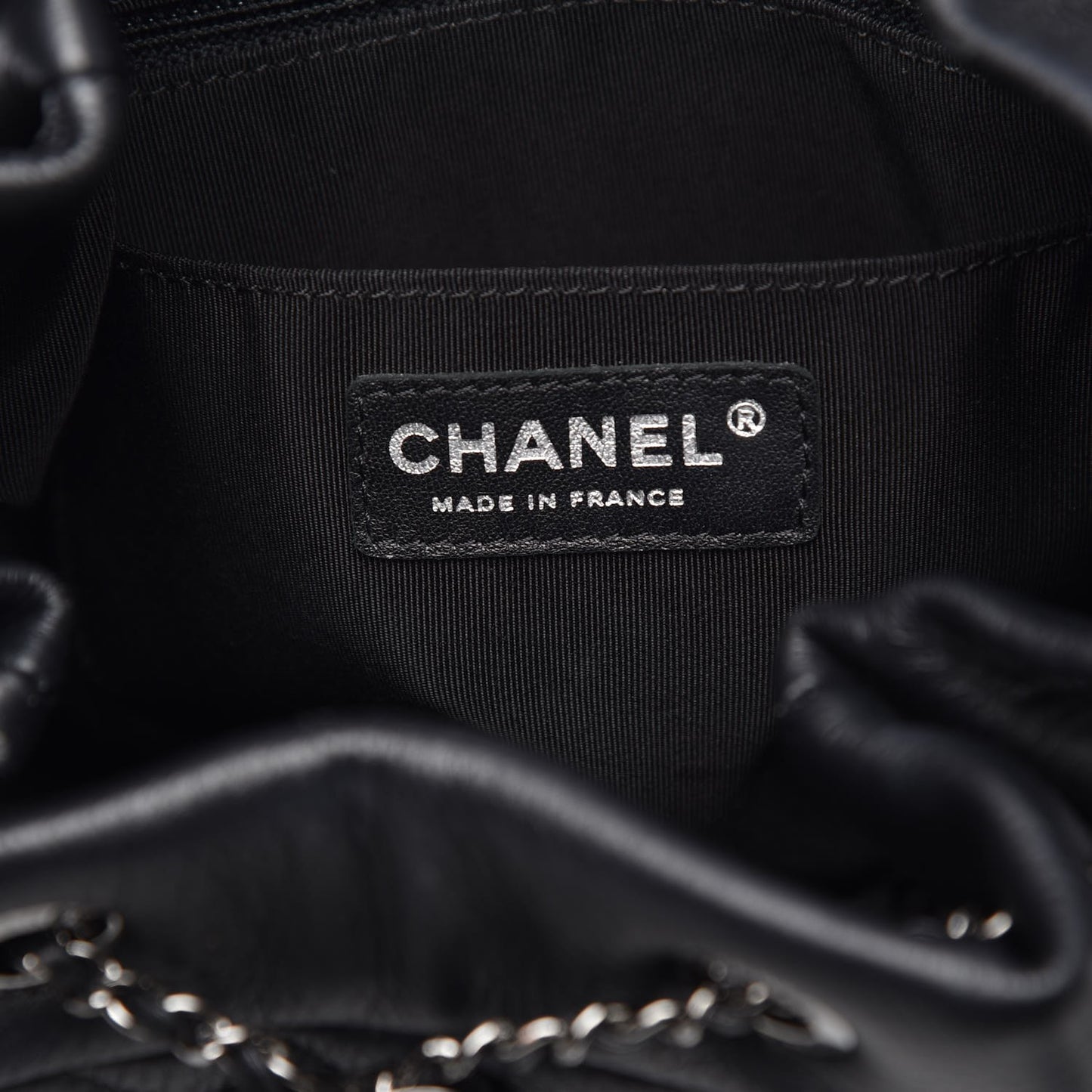 Deerskin Chevron Small CC Chain Bucket Bag Black