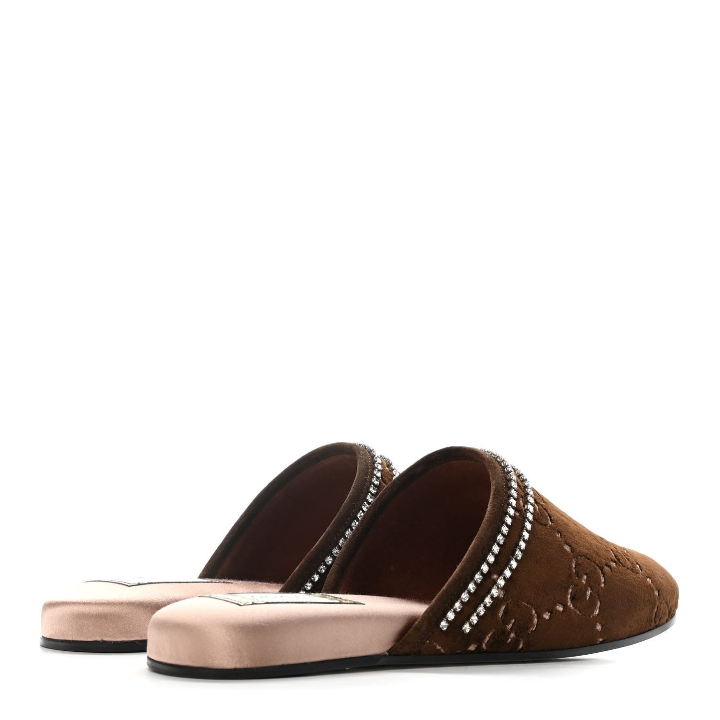 Velvet GG Monogram Crystal Slippers 37 Brown Vintage Cocoa