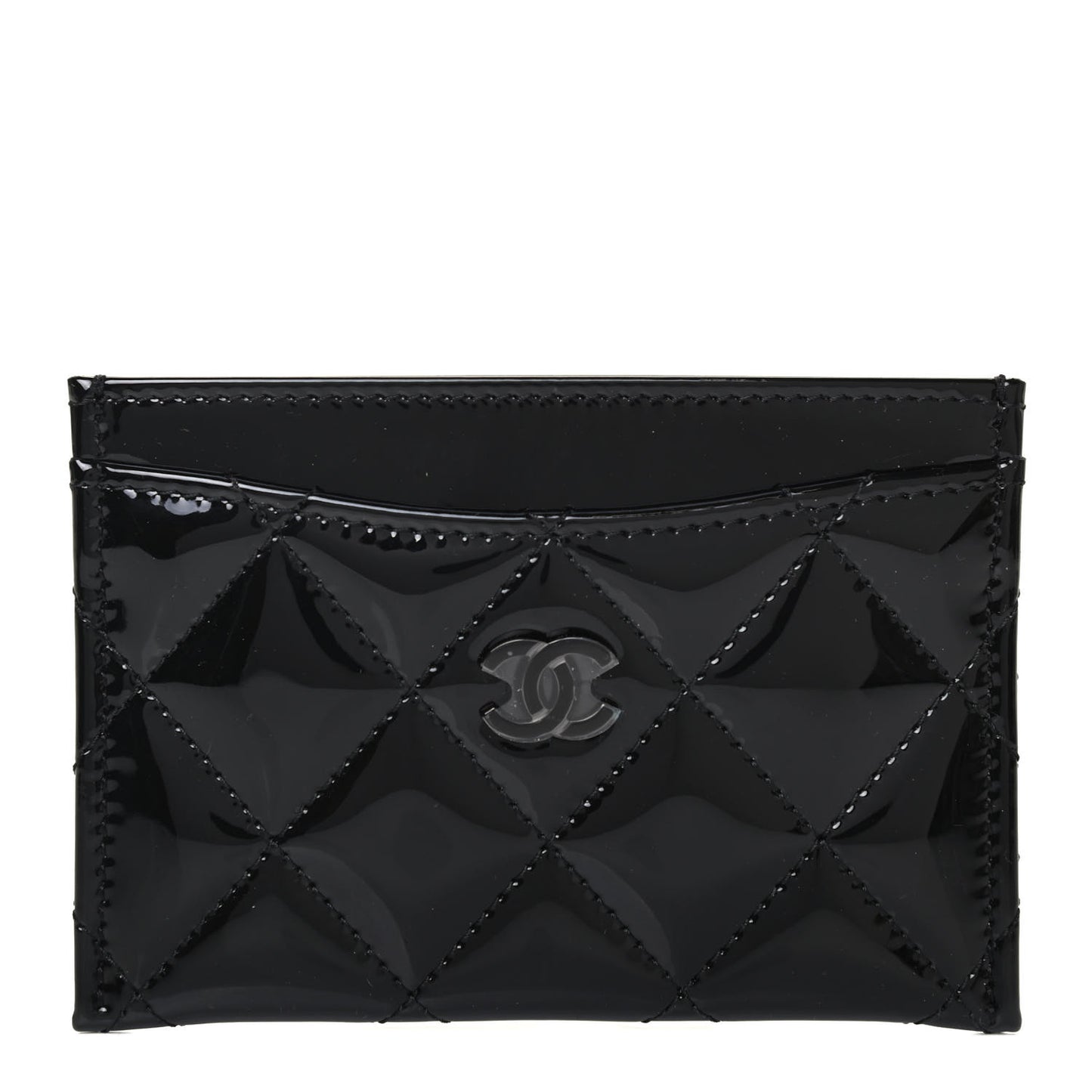 Patent Calfskin Quilted Card Holder So Black