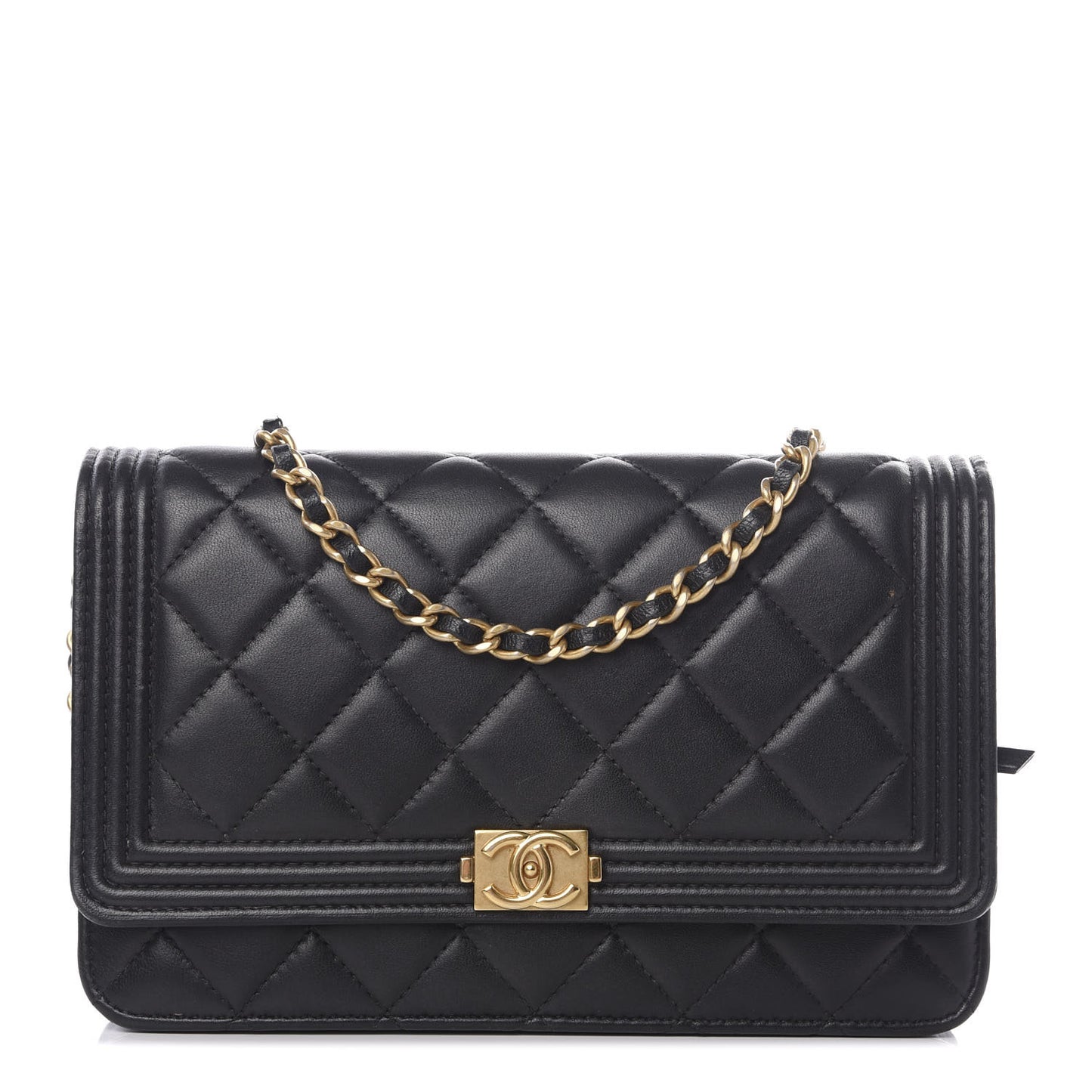 Lambskin Quilted Boy Wallet On Chain WOC Black