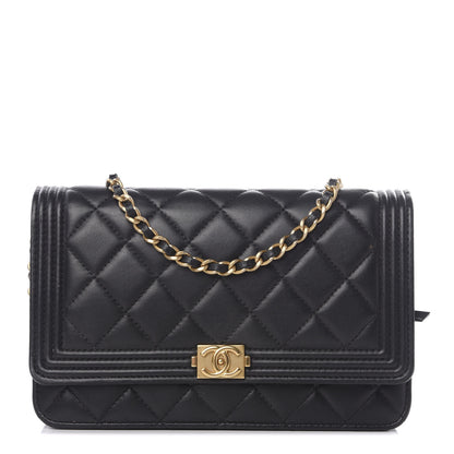 Chanel Lambskin Quilted Boy Wallet On Chain WOC Black 1 of 12