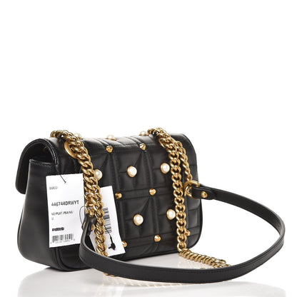 Gucci Calfskin Matelasse Studded Mini Pearly GG Marmont Shoulder Bag Black 3 of 7