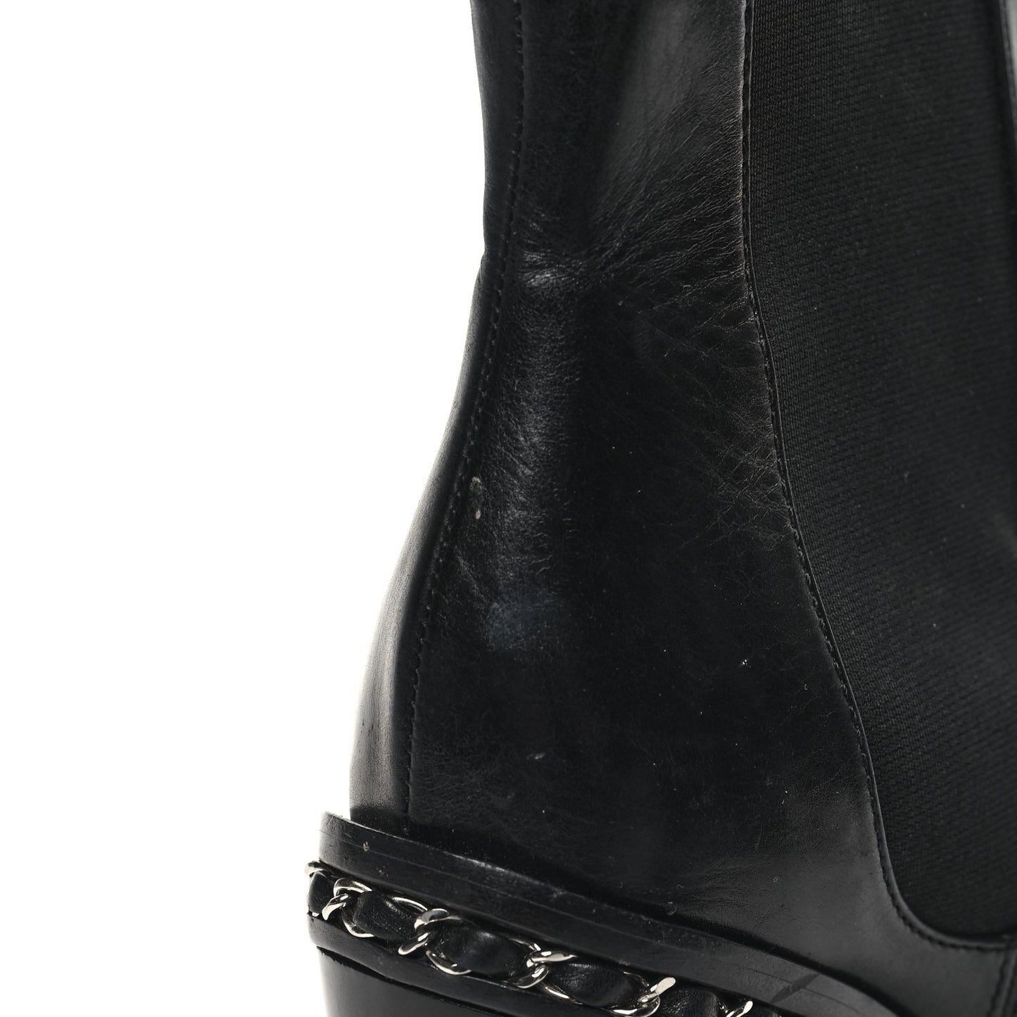 Calfskin Chain Around Elastic Boots 38 Black