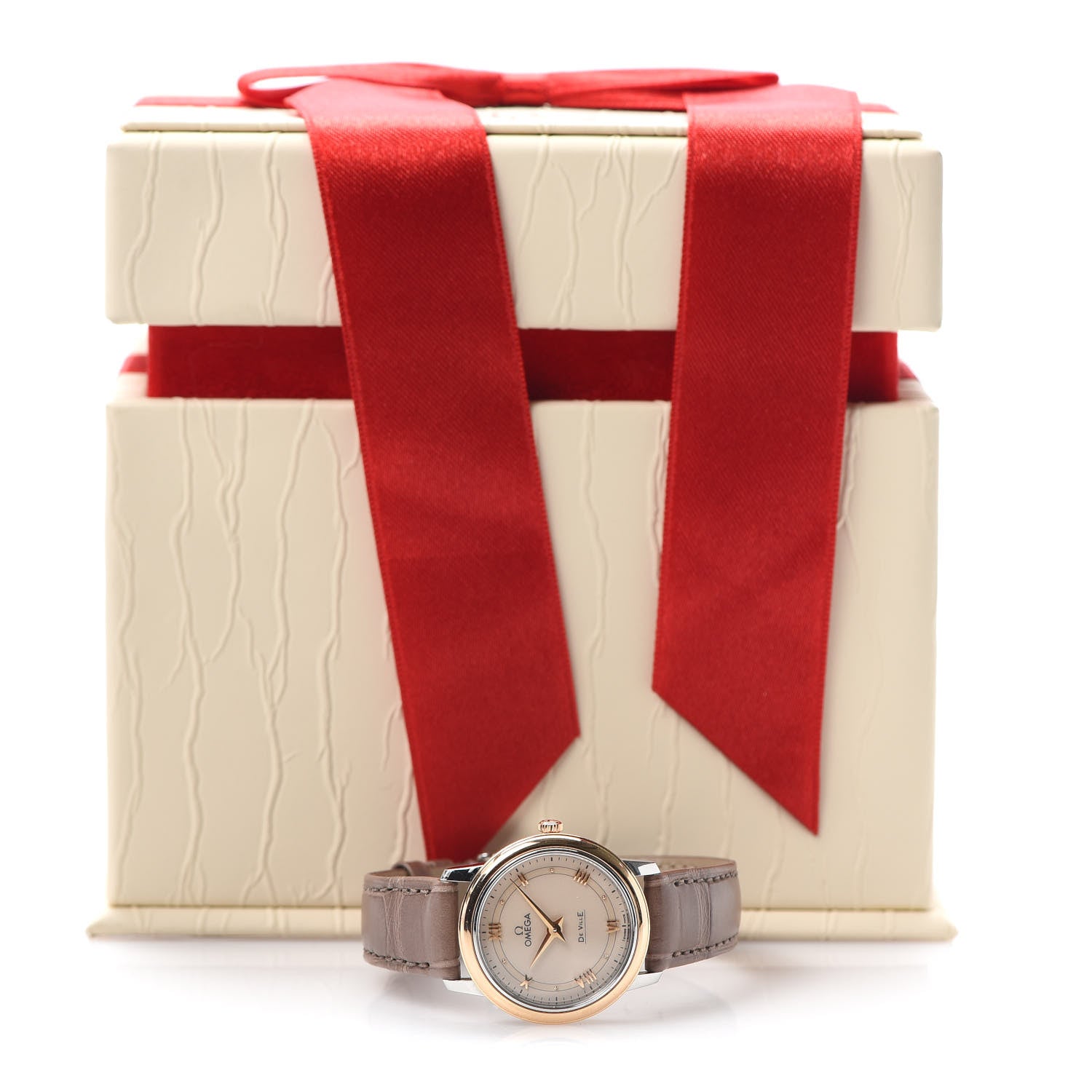Omega Stainless Steel 18K Red Gold Alligator 27mm De Ville Prestige Quartz Watch 424.23.27.60.09.001 5 of 5
