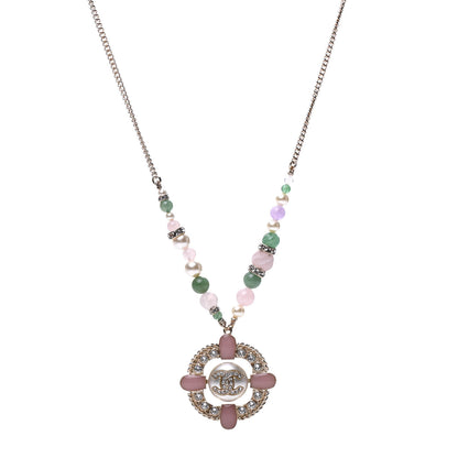 Chanel Crystal Pearl Gripoix Poured Glass Necklace Gold Green White Pink 1 of 6