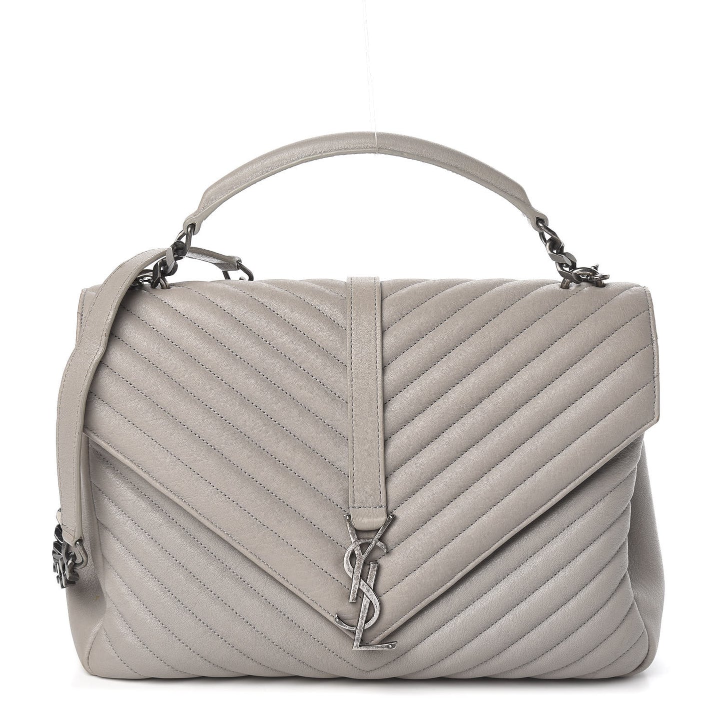 Sheepskin Matelasse Chevron Monogram Large College Satchel Light Grey