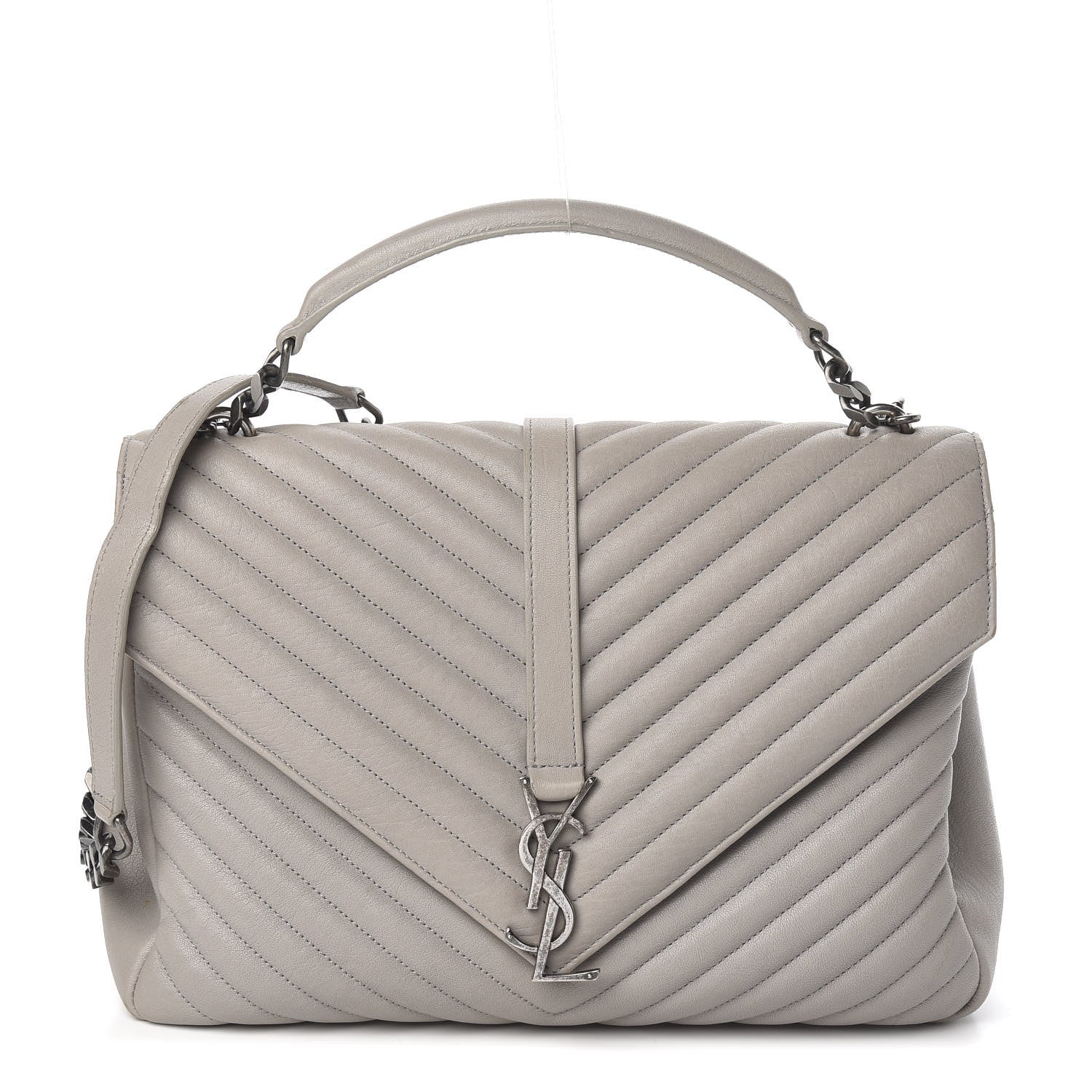 Saint Laurent Sheepskin Matelasse Chevron Monogram Large College Satchel Light Grey 1 of 11