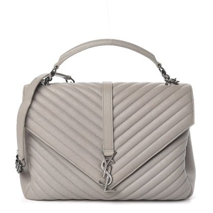 Saint Laurent Sheepskin Matelasse Chevron Monogram Large College Satchel Light Grey 1 of 11