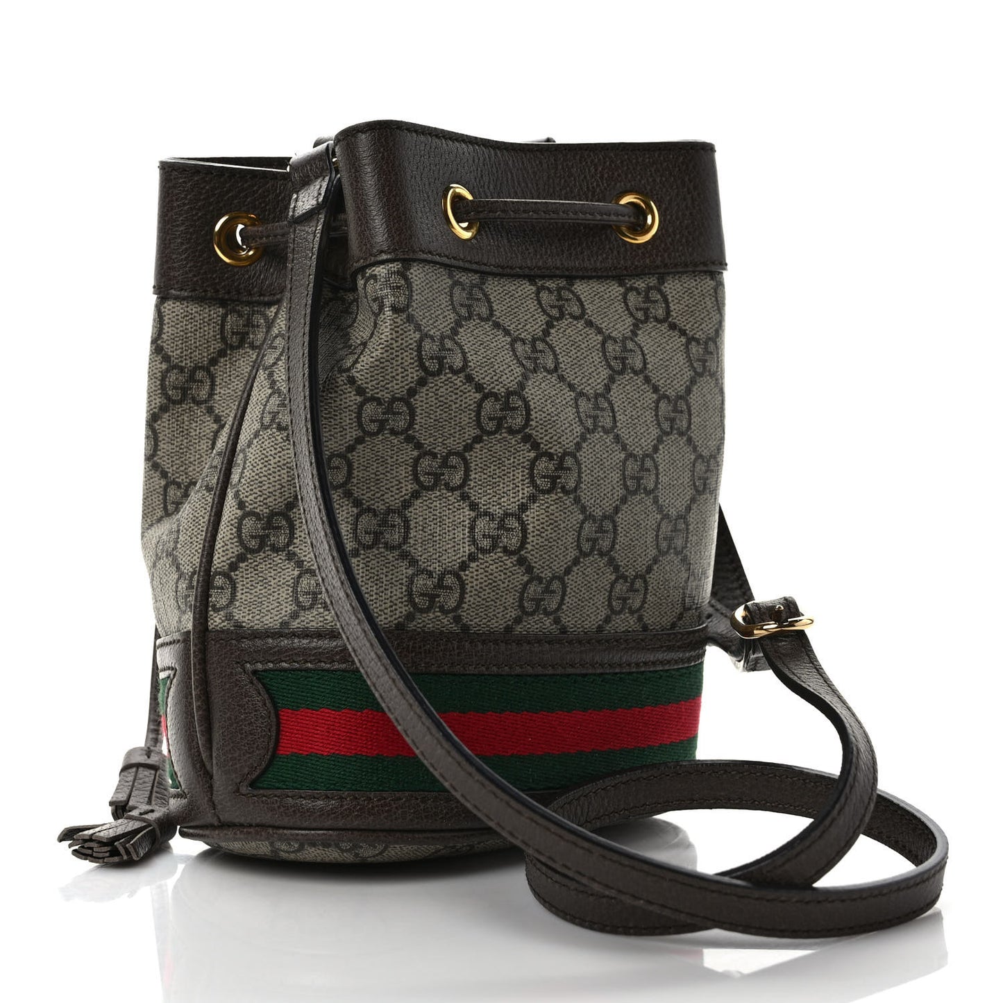 GG Supreme Monogram Web Mini Ophidia Bucket Bag Brown