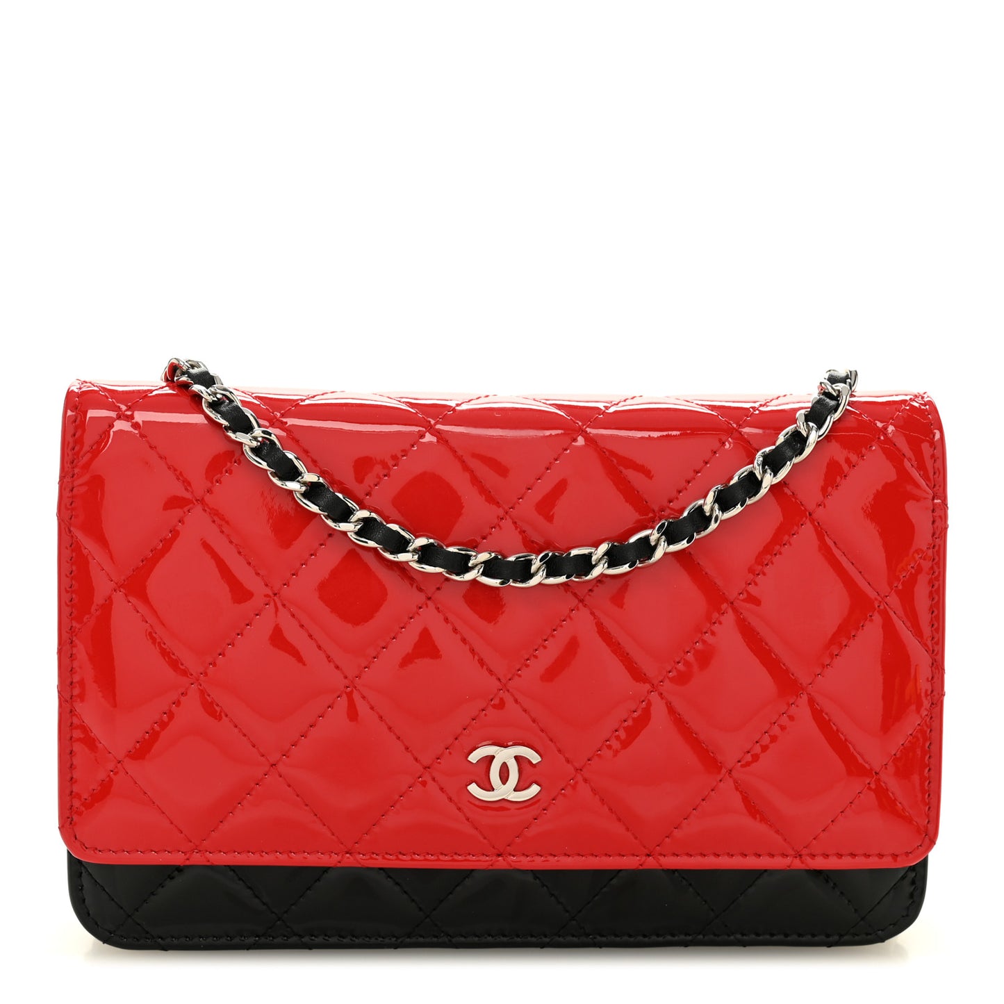 Patent Quilted Bi-Color Wallet On Chain WOC Red Black Red Black