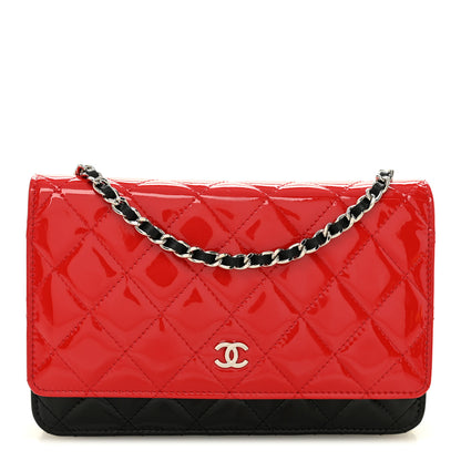 Chanel Patent Quilted Bi-Color Wallet On Chain WOC Red Black Red Black 1 of 11
