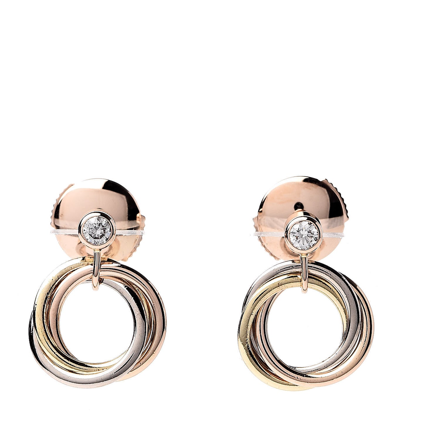 18K Pink Yellow White Gold Diamond Trinity Drop Earrings