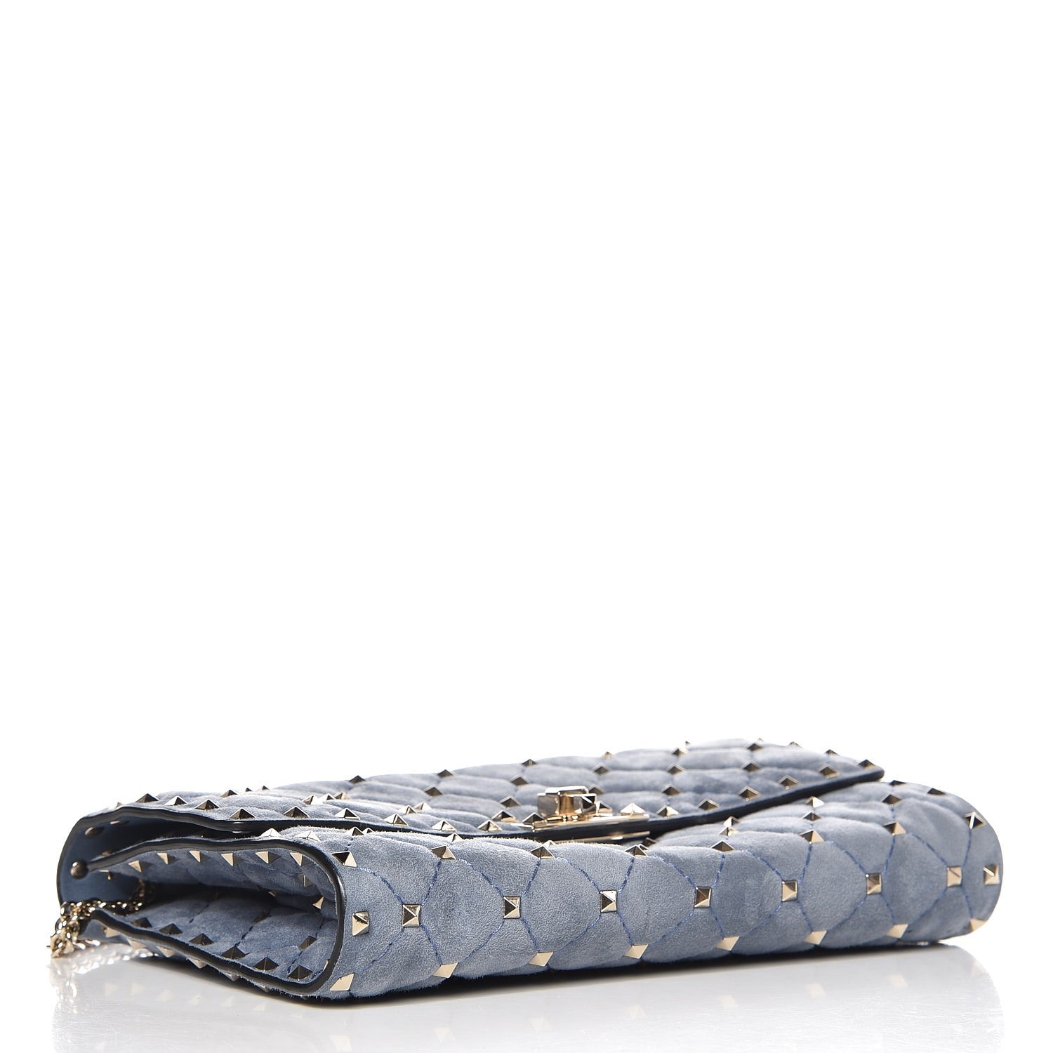 Valentino Garavani Suede Rockstud Spike Wallet on Chain Bright Blue 4 of 9