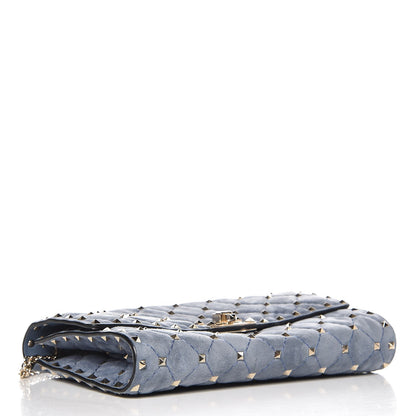 Valentino Garavani Suede Rockstud Spike Wallet on Chain Bright Blue 4 of 9