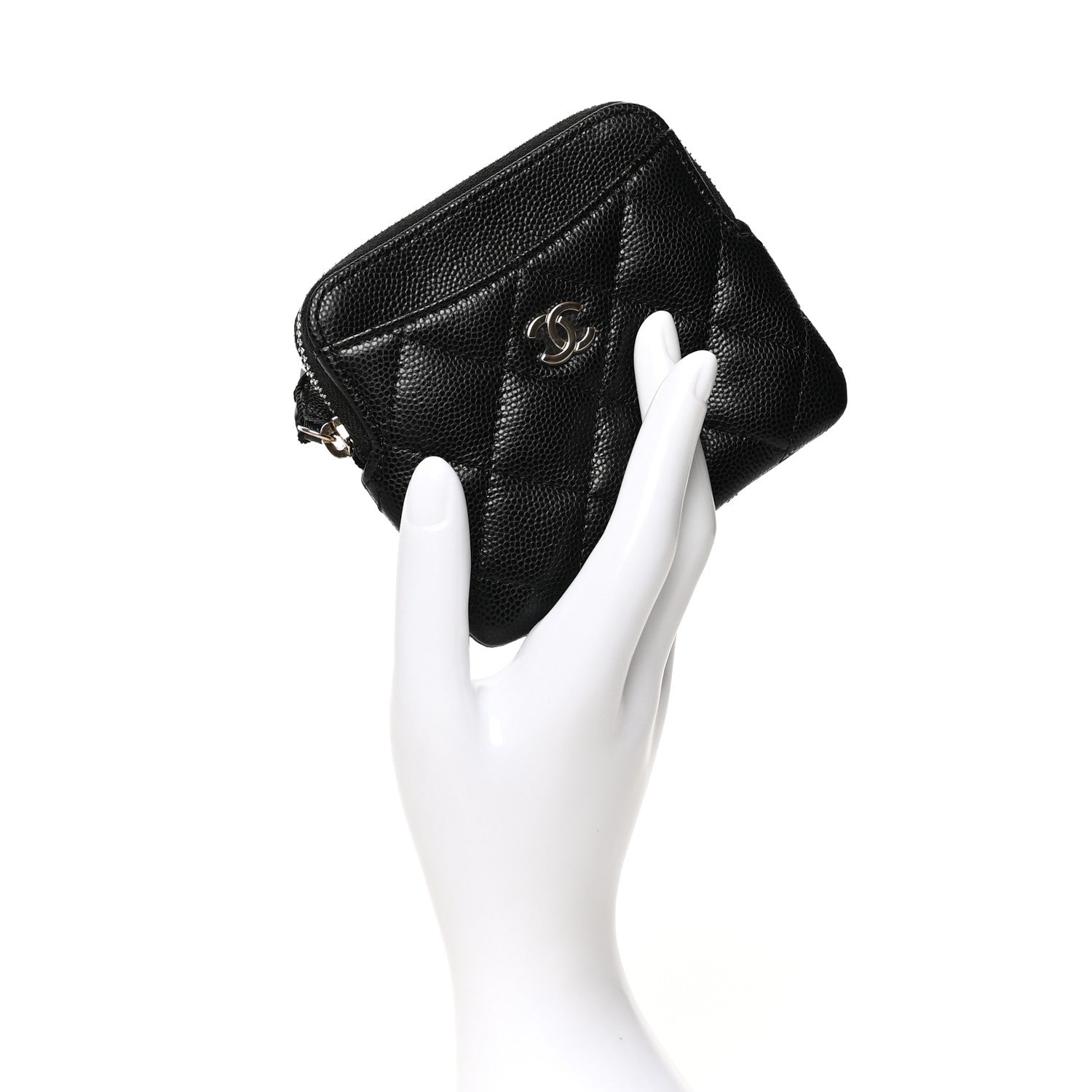 Chanel Caviar Quilted Zip Card Holder Wallet Black 2 of 9