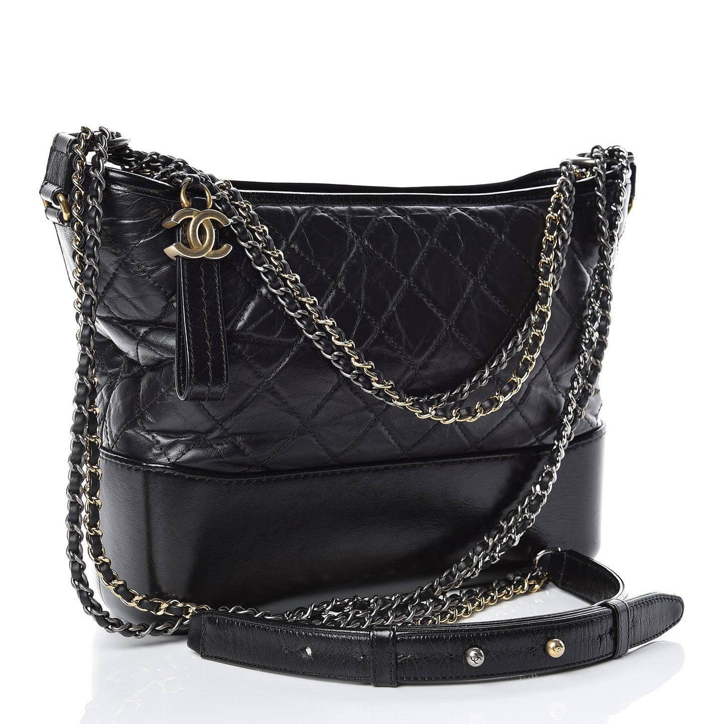 Aged Calfskin Quilted Medium Gabrielle Hobo Black