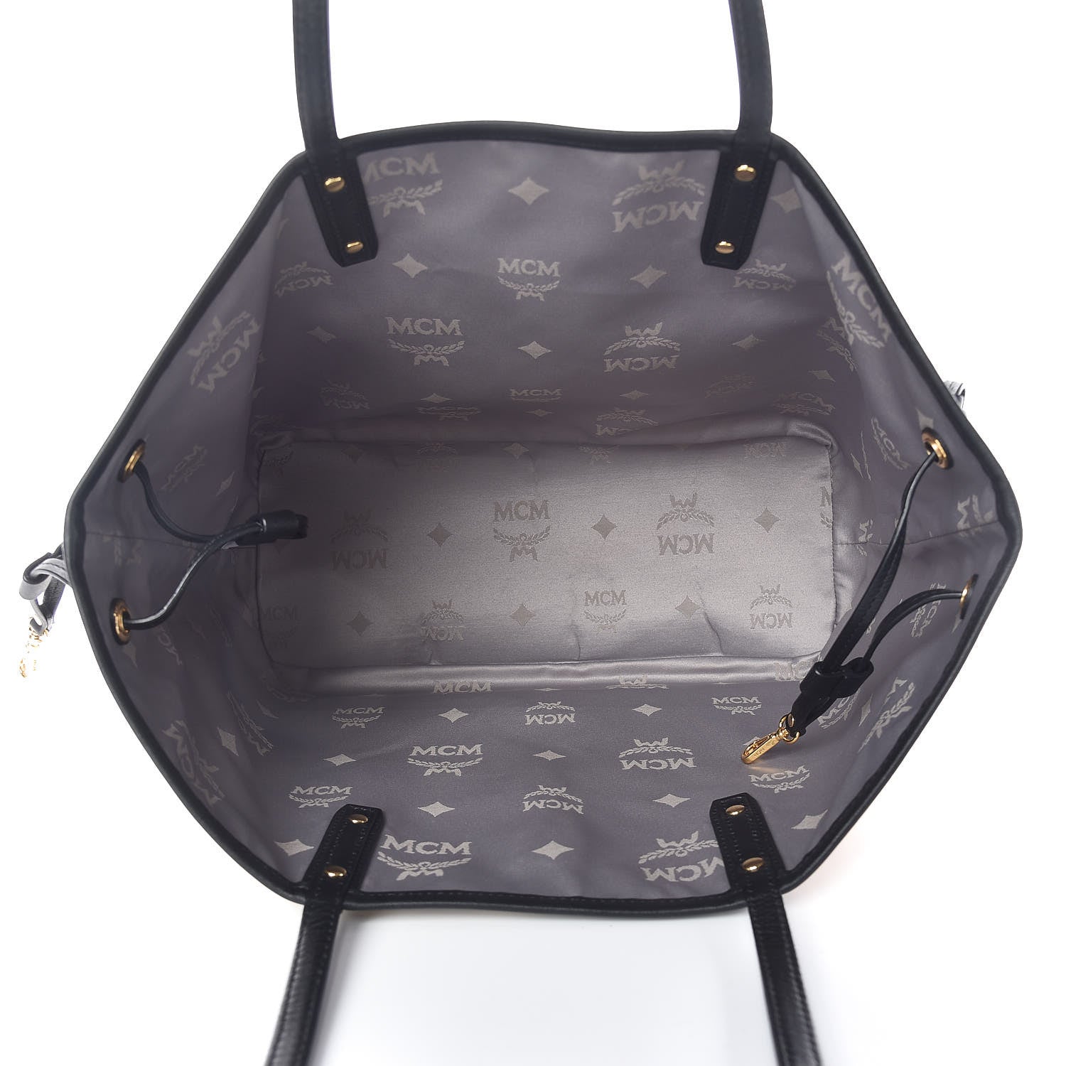 MCM Striped Visetos Medium Shopper Tote Beige Black 5 of 12