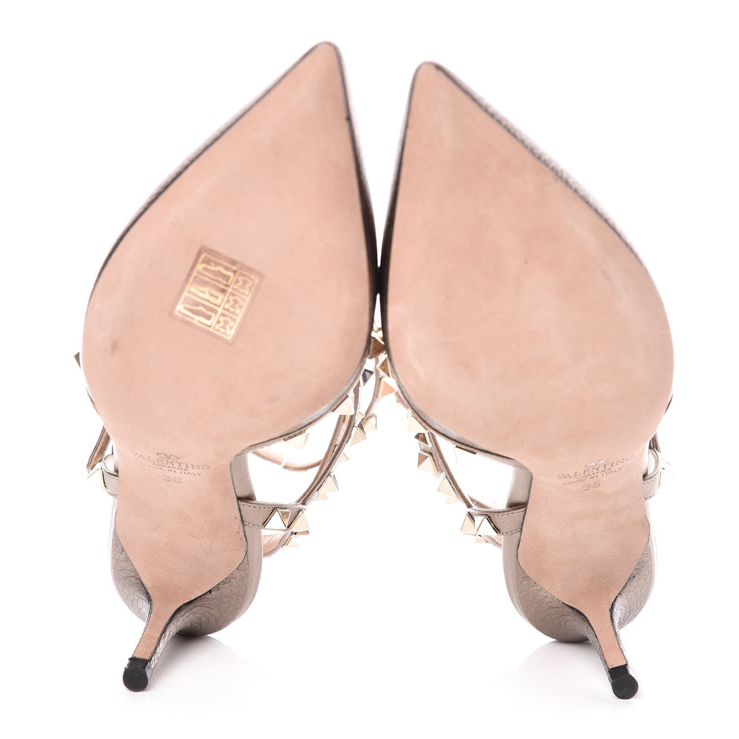 Valentino Garavani Metallic Pebbled Calfskin Rockstud Ankle Strap 65mm Pumps 36 Sasso 5 of 9