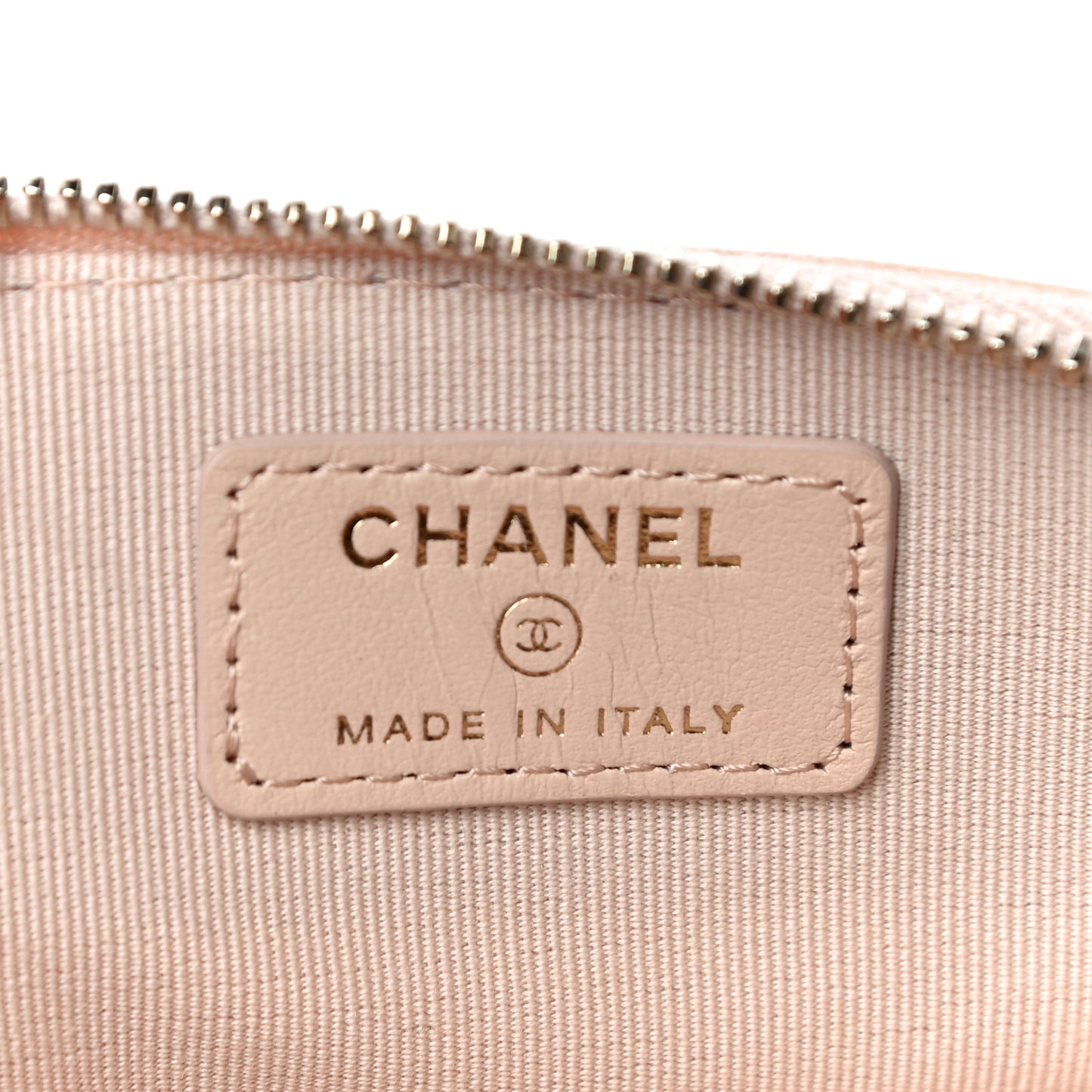 Caviar Quilted Zip Card Holder Wallet Light Beige