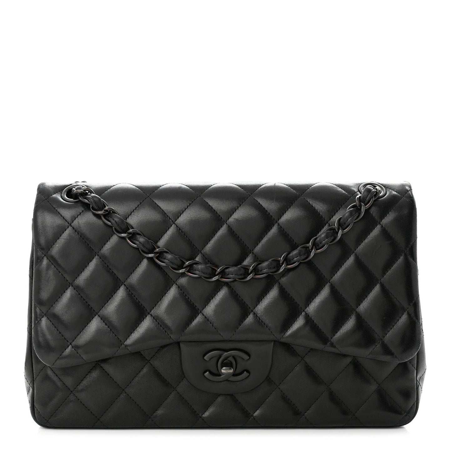 Lambskin Quilted Jumbo Double Flap So Black