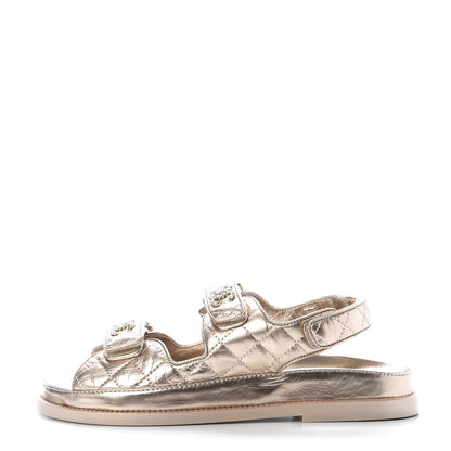 Chanel Iridescent Lambskin Velcro Dad Sandals 37.5 Light Bronze 1 of 10