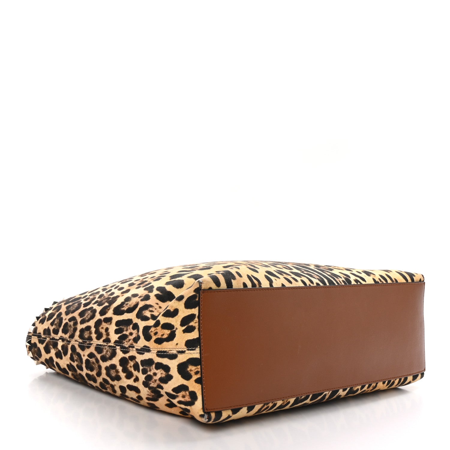 Valentino Garavani VALENTINO GARAVANI Canvas Nappa Leopard Print Rockstud Tote Brown 4 of 10