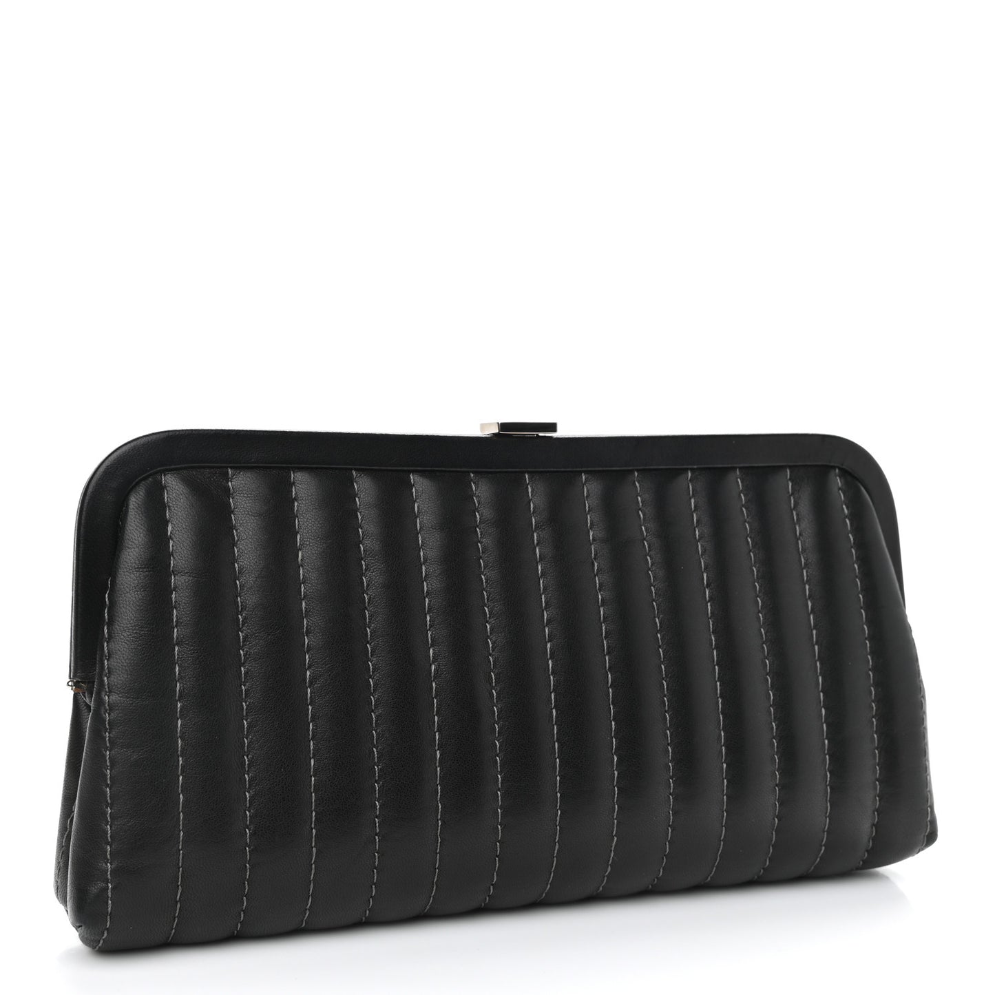 Lambskin Vertical Quilted Mademoiselle Clutch Black