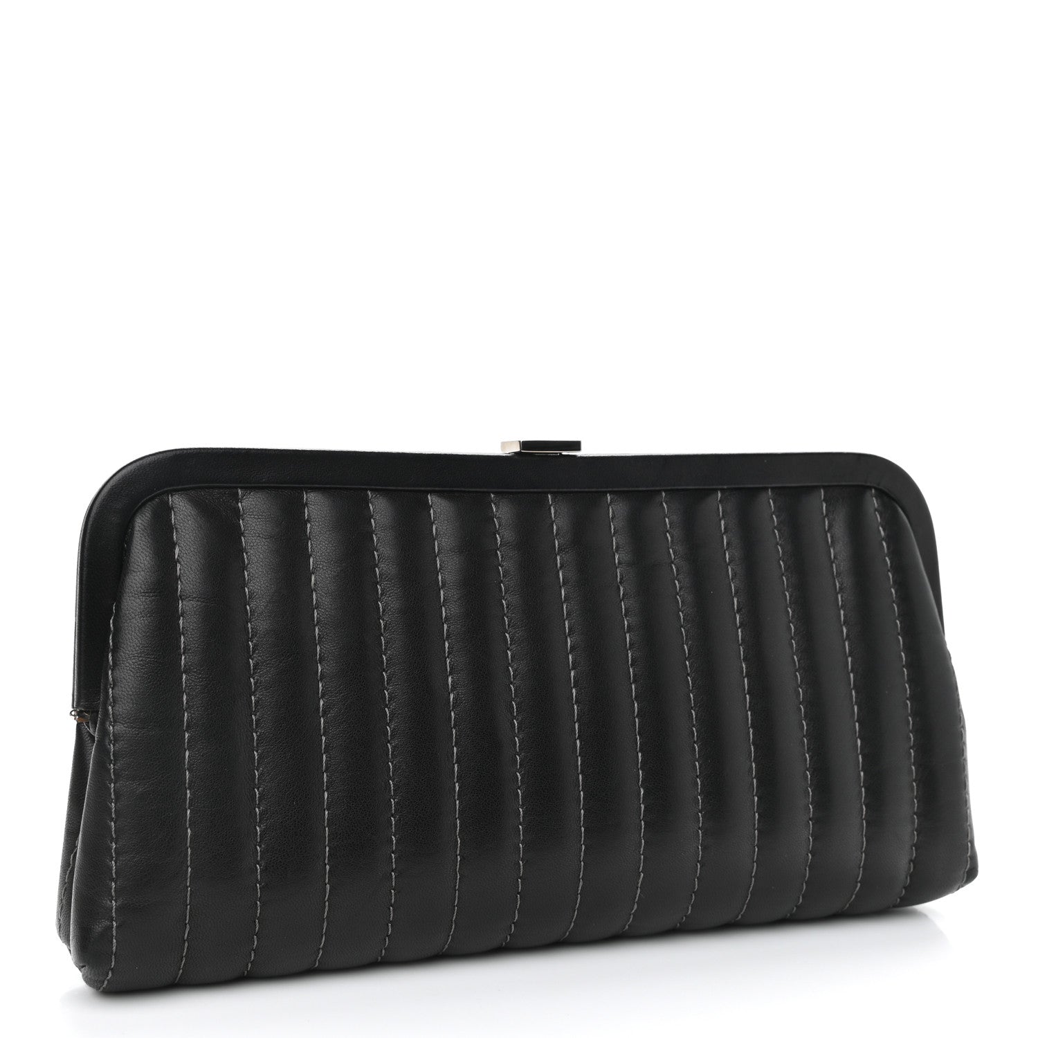 Chanel Lambskin Vertical Quilted Mademoiselle Clutch Black 3 of 8