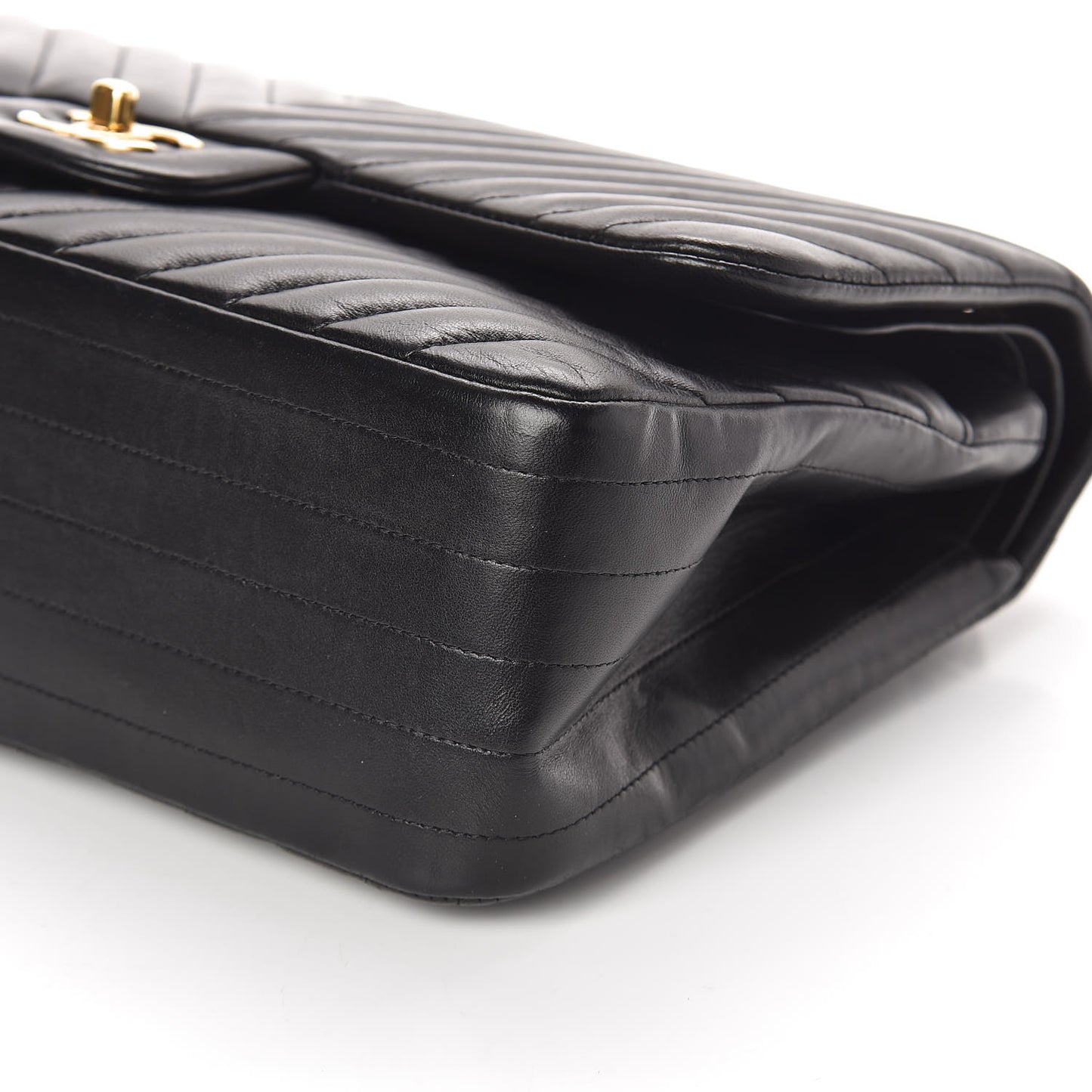 Lambskin Chevron Quilted Jumbo Double Flap Black