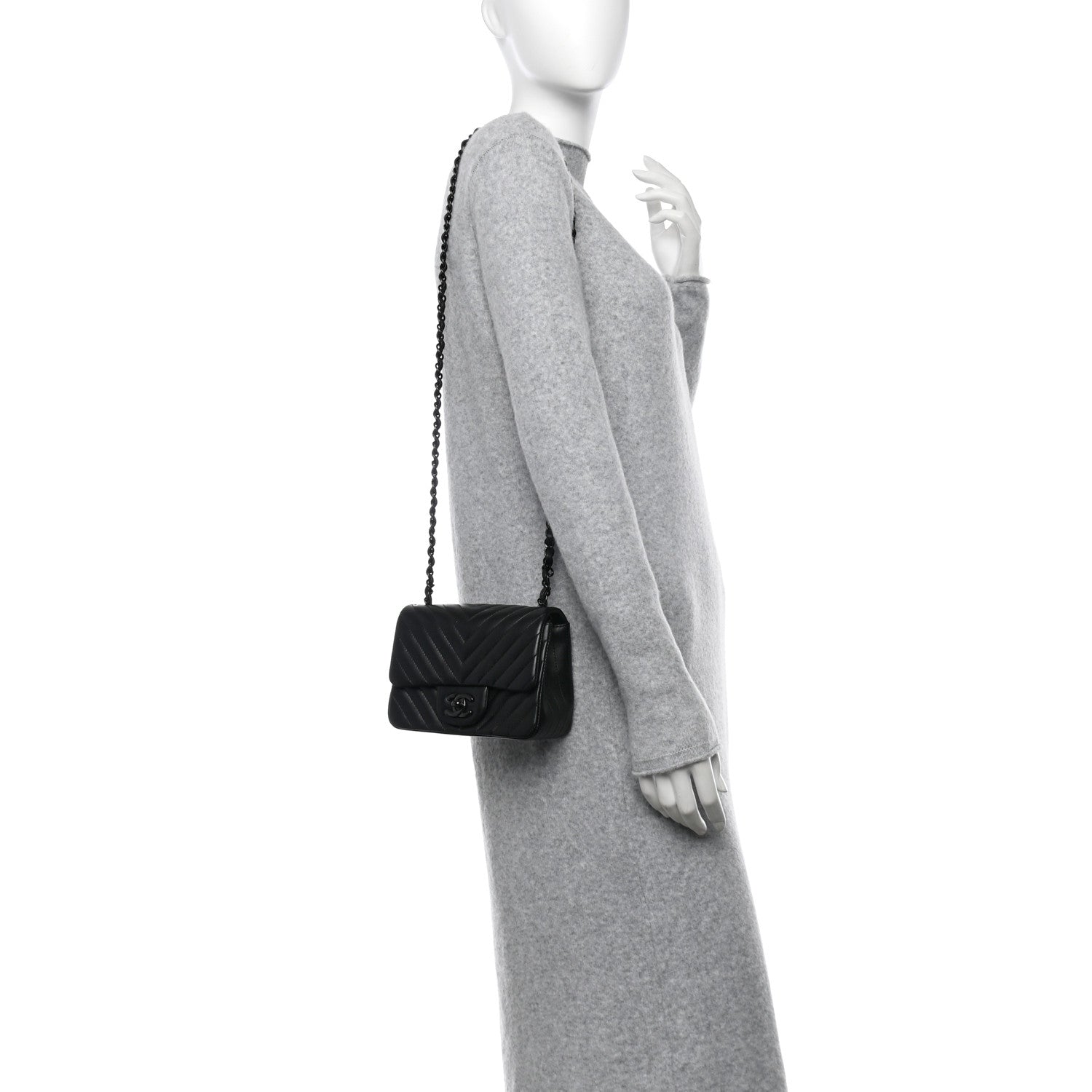 Chanel Lambskin Chevron Quilted Mini Square Flap So Black 2 of 11