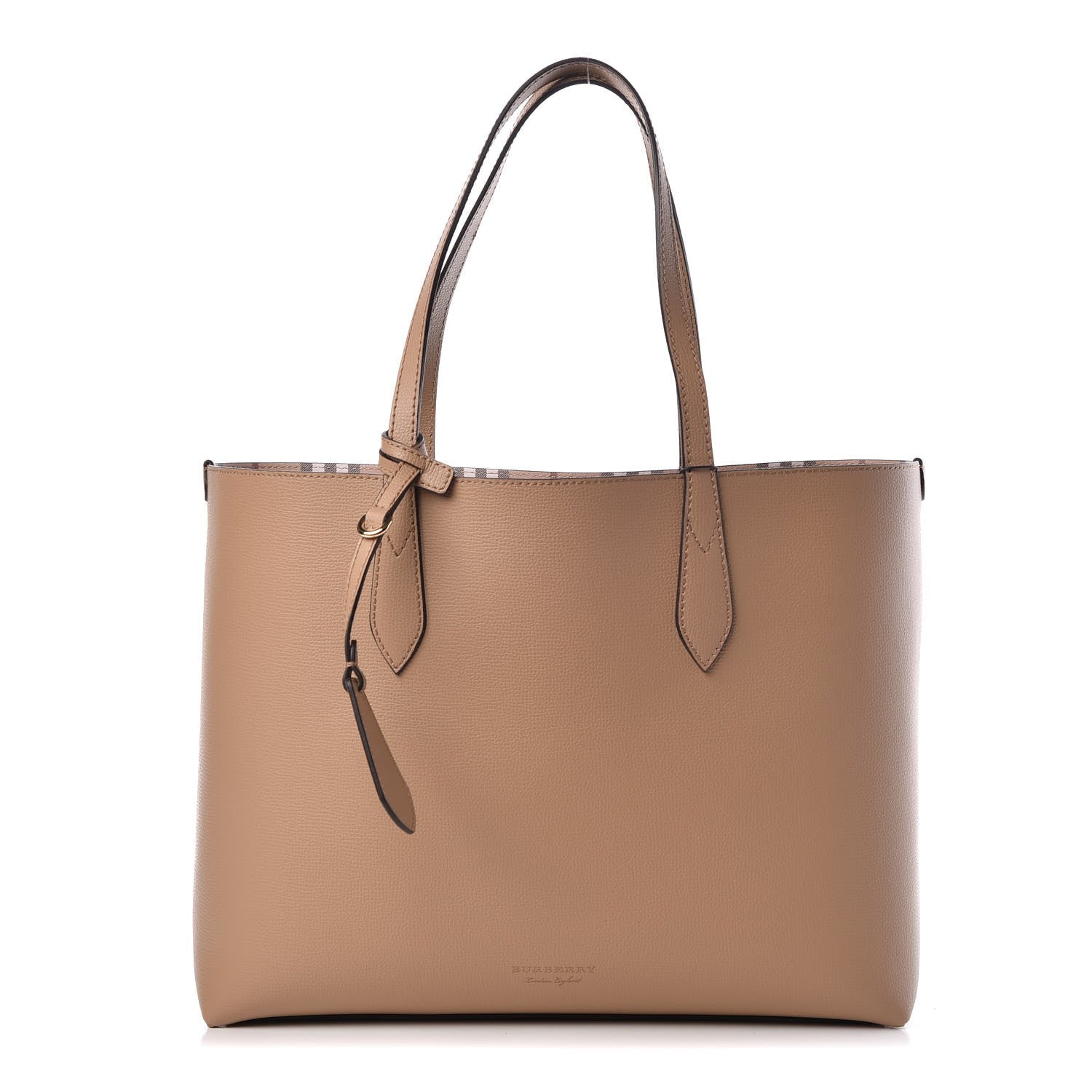 Burberry Grainy Calfskin Haymarket Check Medium Reversible Tote Mid Camel 1 of 13