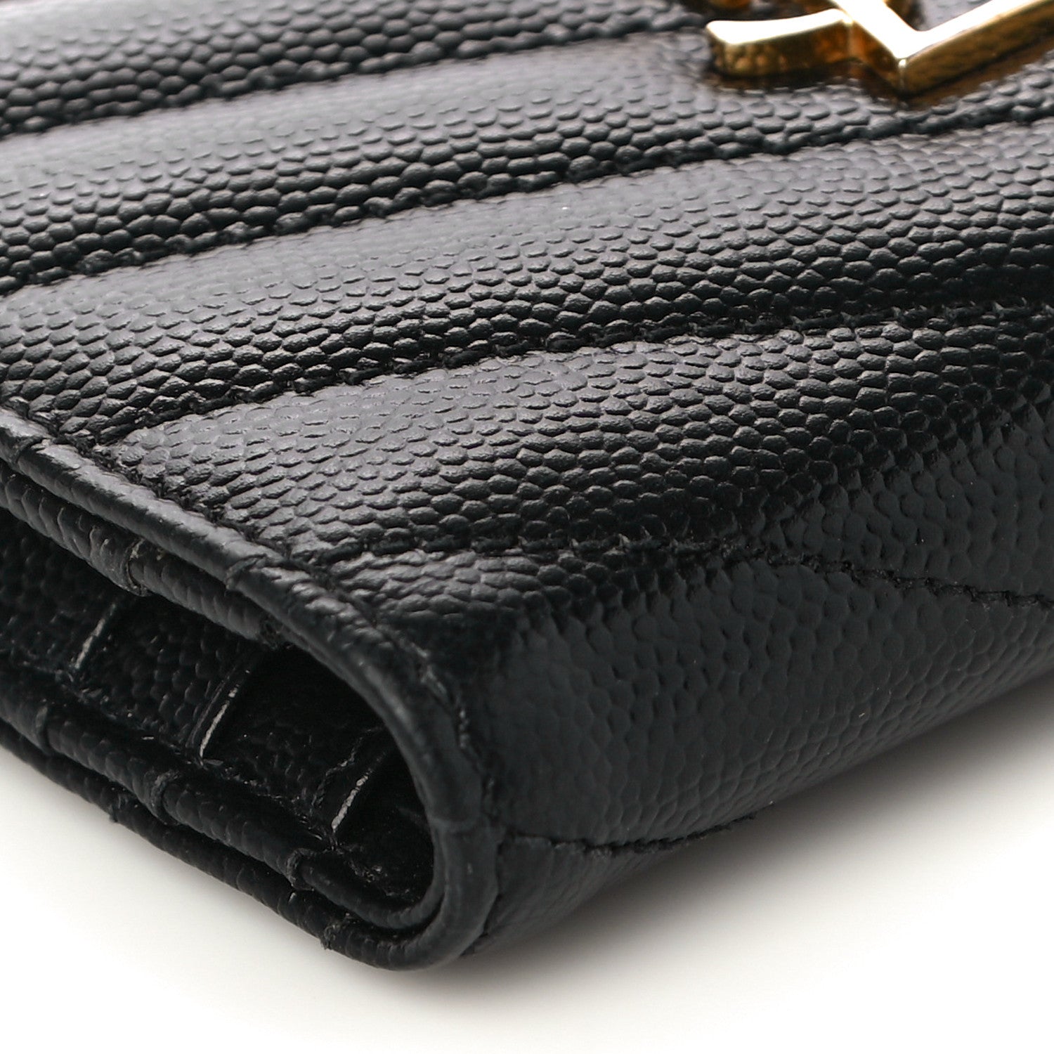 Saint Laurent Grain De Poudre Matelasse Chevron Monogram Zipped Card Case Black 7 of 9