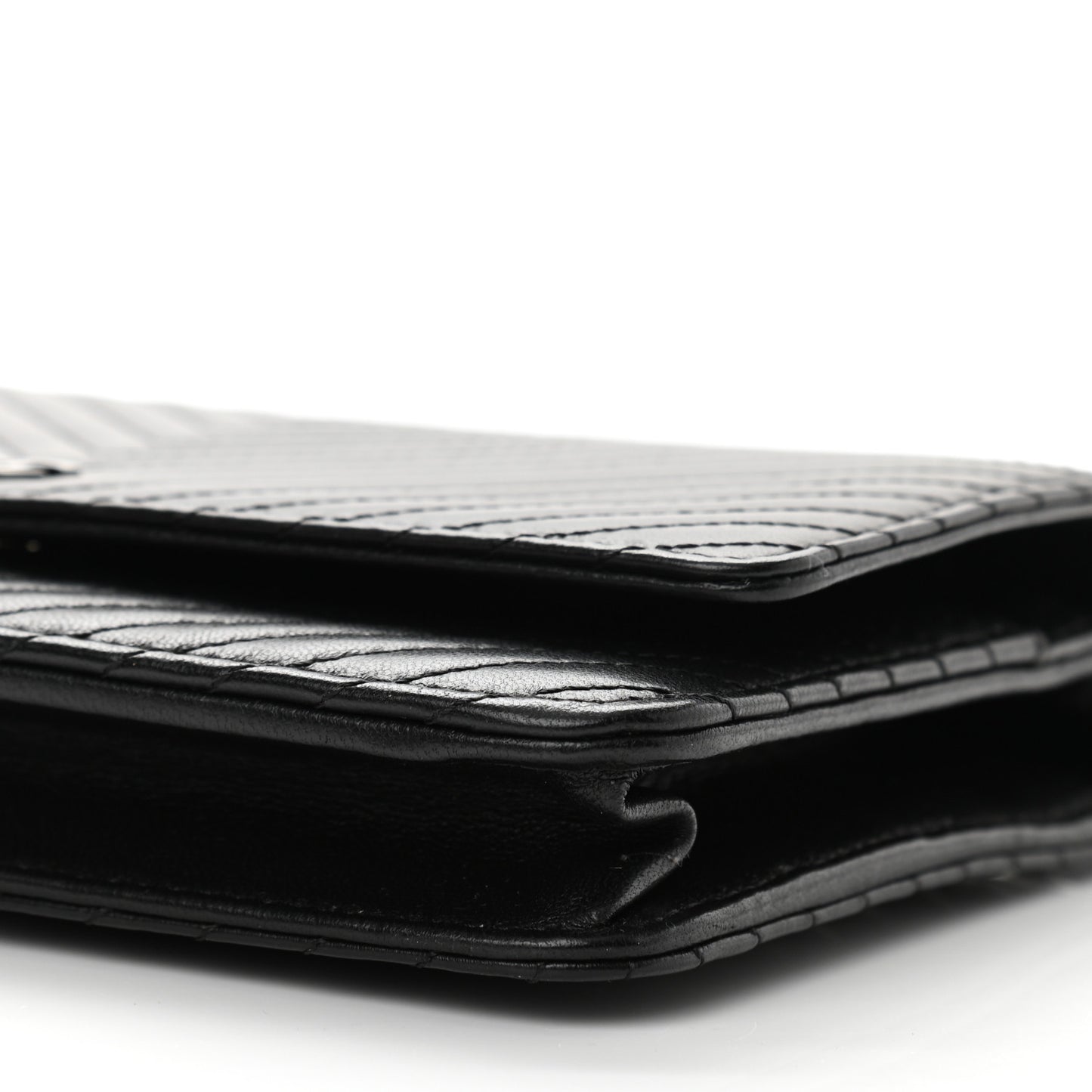 Lambskin Chevron Quilted Wallet On Chain WOC So Black